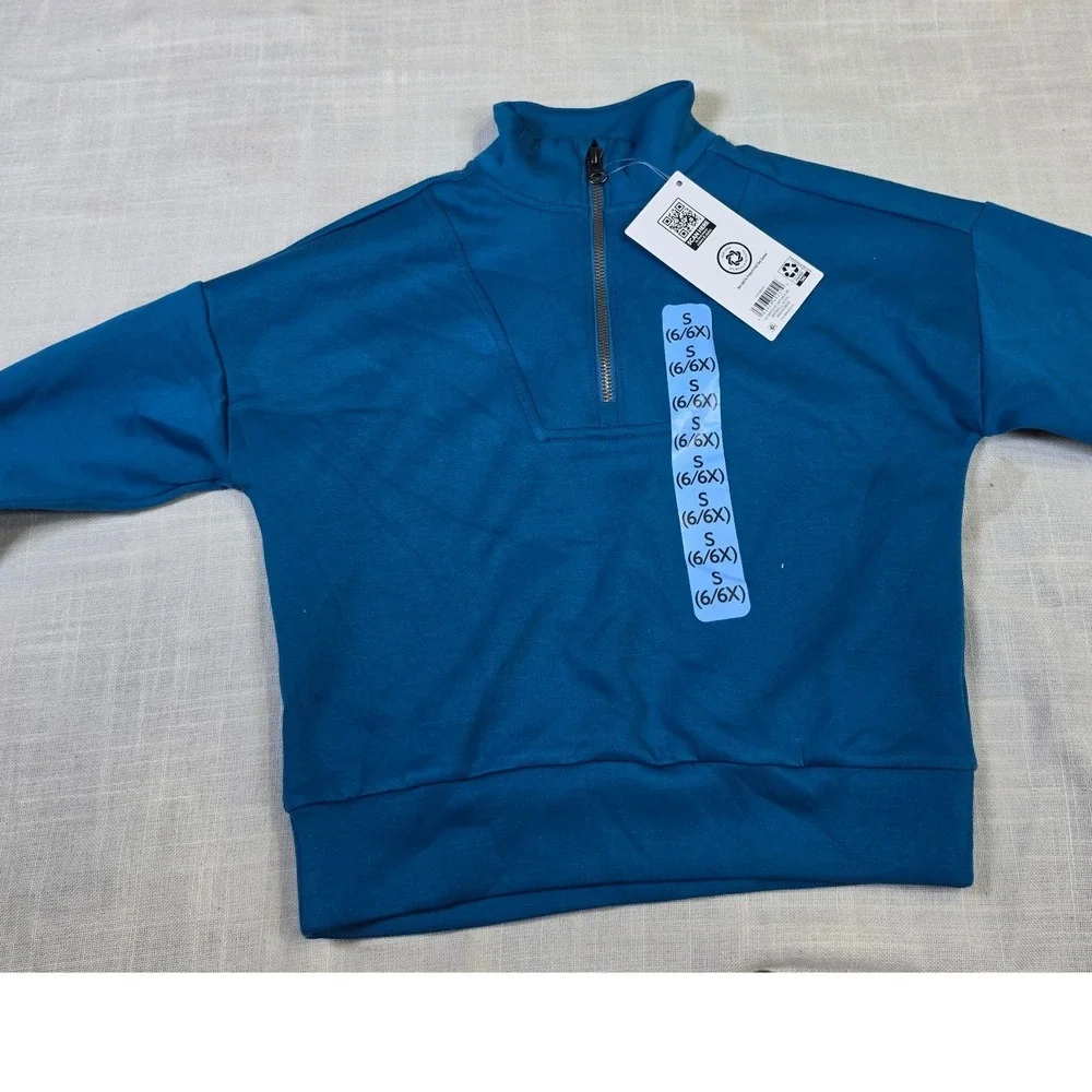 Members Mark Girls Sandwash Quarter Zip Pullover Turquoise Blue S 6 6X NWT